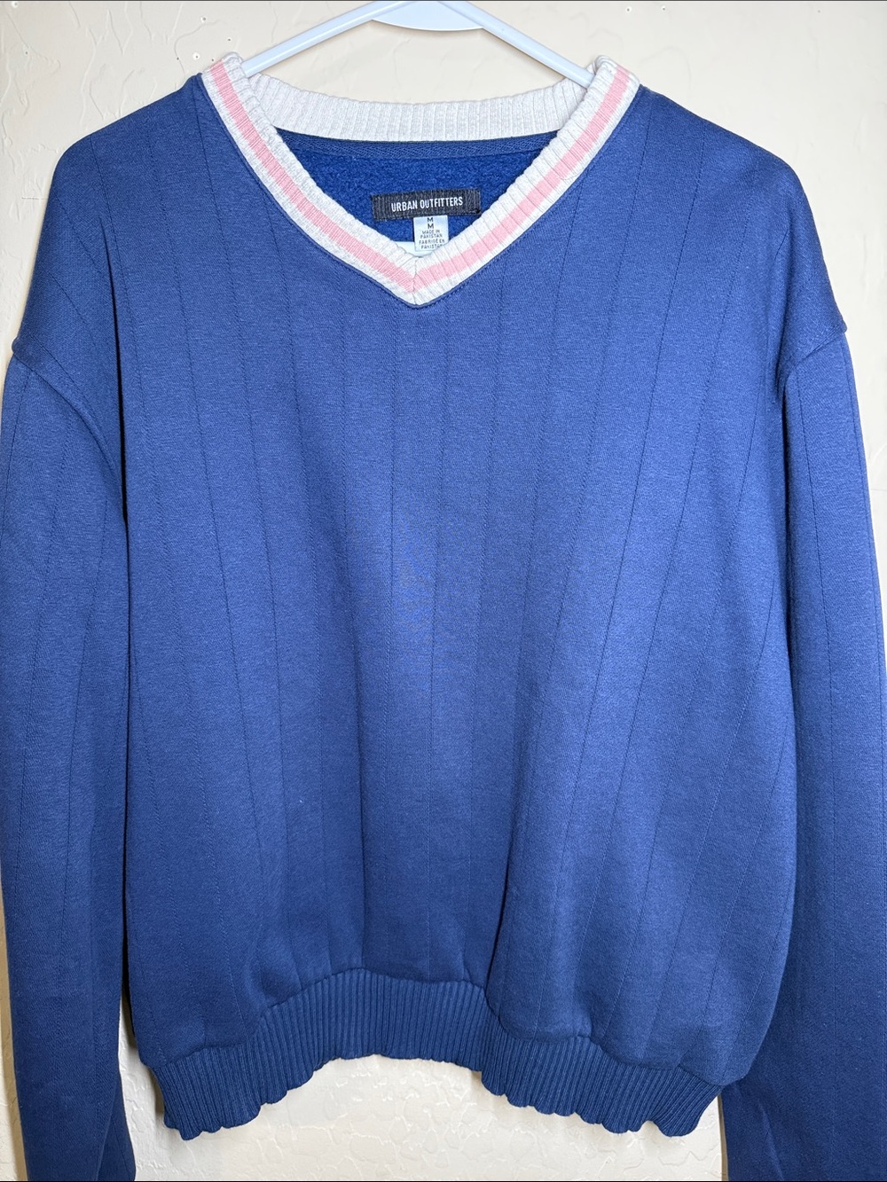 Urban Outfitters Royal Blue V-Neck Sweater with Pink & White Trim